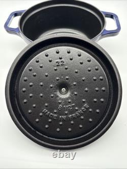 Staub La Cocotte Enameled Coated Cast Iron Dutch Oven #22 Blue 8 1/2 France