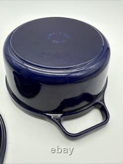 Staub La Cocotte Enameled Coated Cast Iron Dutch Oven #22 Blue 8 1/2 France