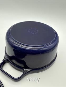 Staub La Cocotte Enameled Coated Cast Iron Dutch Oven #22 Blue 8 1/2 France