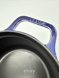 Staub La Cocotte Enameled Coated Cast Iron Dutch Oven #22 Blue 8 1/2 France