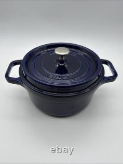 Staub La Cocotte Enameled Coated Cast Iron Dutch Oven #22 Blue 8 1/2 France