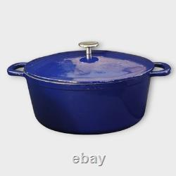 Sur La Table Oval Blue Cast Iron Black Enamel Interior Dutch Oven Pot Wt Lid 8Qt