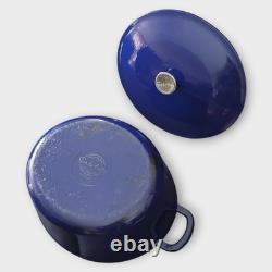 Sur La Table Oval Blue Cast Iron Black Enamel Interior Dutch Oven Pot Wt Lid 8Qt
