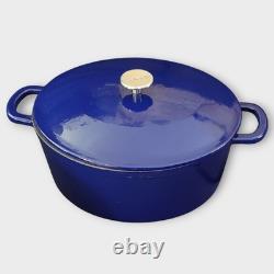 Sur La Table Oval Blue Cast Iron Black Enamel Interior Dutch Oven Pot Wt Lid 8Qt