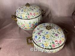 TWO Tabletops Unlimited Enameled Dutch Ovens Brass Handles English Garden NEW