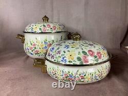 TWO Tabletops Unlimited Enameled Dutch Ovens Brass Handles English Garden NEW