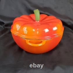 Technique Cast Iron Pumpkin Dutch Oven Orange Porcelain Rubber Stem Lid 3 Qt