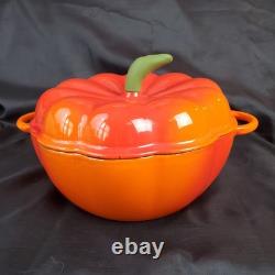 Technique Cast Iron Pumpkin Dutch Oven Orange Porcelain Rubber Stem Lid 3 Qt