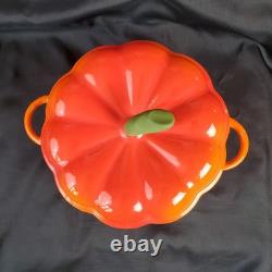 Technique Cast Iron Pumpkin Dutch Oven Orange Porcelain Rubber Stem Lid 3 Qt