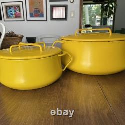 Two DANSK France KOBENSTYLE YELLOW ENAMEL DUTCH OVEN POTS WithTIRVET LID 4 & 2 QT
