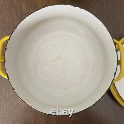 Two DANSK France KOBENSTYLE YELLOW ENAMEL DUTCH OVEN POTS WithTIRVET LID 4 & 2 QT