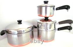 VINTAGE REVERE WARE PRE 68 LOT 6 QT DUTCH OVEN, 3 QT With STEAMER, 1 1/2 QT With DB