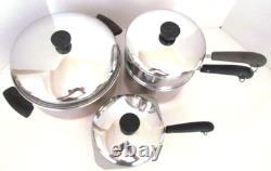 VINTAGE REVERE WARE PRE 68 LOT 6 QT DUTCH OVEN, 3 QT With STEAMER, 1 1/2 QT With DB