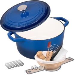 VORRINGARD Enameled Cast Iron Dutch Oven Pot with Lid, for Bread 4.5 QT, Blue