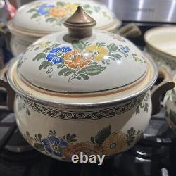 VTG ASTA Enamel Cookware Old Amsterdam Brass Set Floral 7 pieces