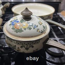 VTG ASTA Enamel Cookware Old Amsterdam Brass Set Floral 7 pieces
