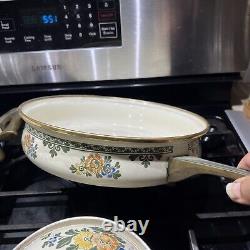 VTG ASTA Enamel Cookware Old Amsterdam Brass Set Floral 7 pieces