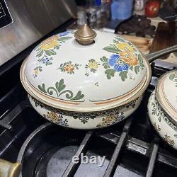 VTG ASTA Enamel Cookware Old Amsterdam Brass Set Floral 7 pieces