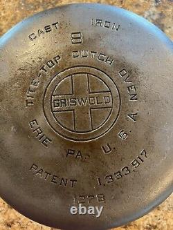 VTG Griswold #8 Cast Iron Large Block Dutch Oven 1278 Lid 1288 NO Wobble