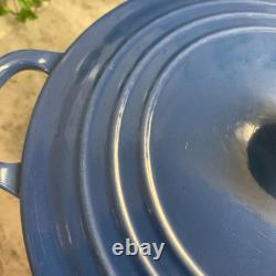 VTG LE CREUSET #22 Blue Enamel Cast Iron Dutch Oven 3.5 qts R110