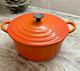 Vtg Le Creuset 18 B Flame Orange 2qt Dutch Oven Cast Iron Enamel Pot Withlid Euc
