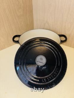 VTG Le Creuset #22 Black Enameled Cast Iron Dutch Oven with Lid 3.5 Quarts France