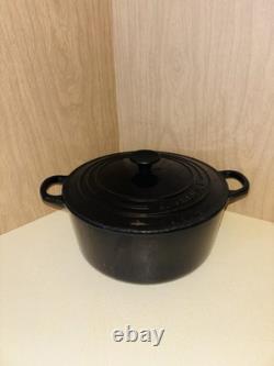 VTG Le Creuset #22 Black Enameled Cast Iron Dutch Oven with Lid 3.5 Quarts France