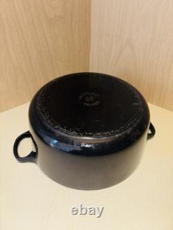 VTG Le Creuset #22 Black Enameled Cast Iron Dutch Oven with Lid 3.5 Quarts France