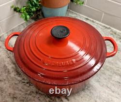 VTG Le Creuset France #26 Red Enameled Cast Iron 5.5 Qt Dutch Oven with Lid EUC