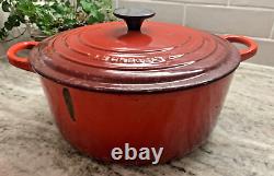 VTG Le Creuset Red Cast Iron Dutch Oven #26, 5.5 Qt. Large Exterior Chip
