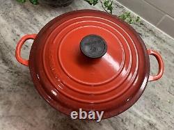 VTG Le Creuset Red Cast Iron Dutch Oven #26, 5.5 Qt. Large Exterior Chip