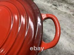 VTG Le Creuset Red Cast Iron Dutch Oven #26, 5.5 Qt. Large Exterior Chip