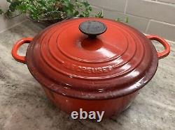 VTG Le Creuset Red Cast Iron Dutch Oven #26, 5.5 Qt. Large Exterior Chip