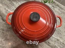 VTG Le Creuset Red Cast Iron Dutch Oven #26, 5.5 Qt. Large Exterior Chip