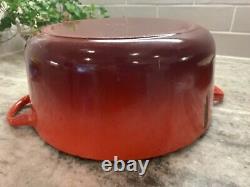 VTG Le Creuset Red Cast Iron Dutch Oven #26, 5.5 Qt. Large Exterior Chip
