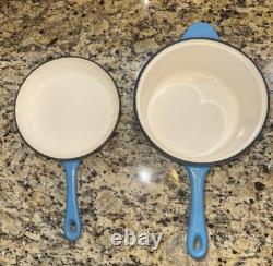 VTG Wolfgang Puck Cast Iron Blue Enameled Dutch Oven With Frying Pan Lid 2 In 1