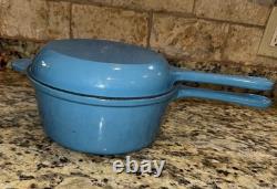 VTG Wolfgang Puck Cast Iron Blue Enameled Dutch Oven With Frying Pan Lid 2 In 1