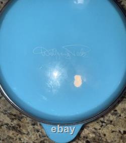 VTG Wolfgang Puck Cast Iron Blue Enameled Dutch Oven With Frying Pan Lid 2 In 1