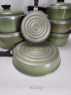 Vintage 12pc Porcelain Aluminum CLUB Pots Pans Set Avocado Green with Lids