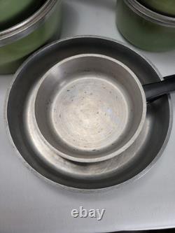 Vintage 12pc Porcelain Aluminum CLUB Pots Pans Set Avocado Green with Lids