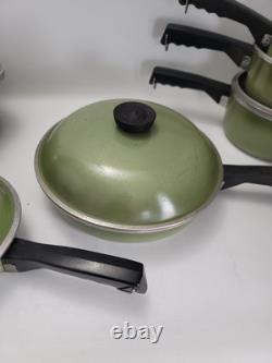Vintage 12pc Porcelain Aluminum CLUB Pots Pans Set Avocado Green with Lids