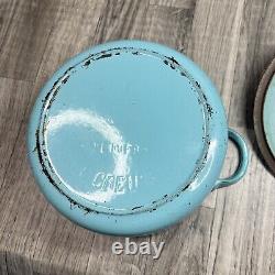 Vintage 1950's Le Creuset Robin Egg Blue Turquoise 2.5 QT Pot Dutch Oven C Lid