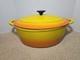 Vintage Cast Iron Oval Dutch Oven With Lid Color Yellow And Orange. Size 13 Inch