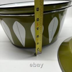 Vintage Catherine Holm of Norway Enamel Avocado White Lotus 12.5 Dutch Oven Lid