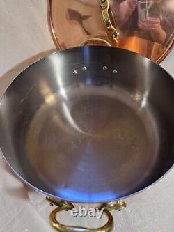 Vintage Copper Dutch Oven, 12 1/2 in Diameter, 5 Deep, Brass Handles