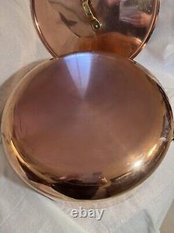 Vintage Copper Dutch Oven, 12 1/2 in Diameter, 5 Deep, Brass Handles