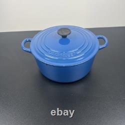 Vintage Creuset Dutch Oven 3.5 Qt # 22 Cobalt Blue Cast Iron Black Satin Enamel