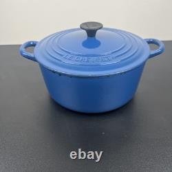 Vintage Creuset Dutch Oven 3.5 Qt # 22 Cobalt Blue Cast Iron Black Satin Enamel