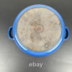 Vintage Creuset Dutch Oven 3.5 Qt # 22 Cobalt Blue Cast Iron Black Satin Enamel