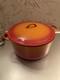 Vintage Descoware Belgium Orange Flame Enamel Cast Iron Dutch Oven With Lid